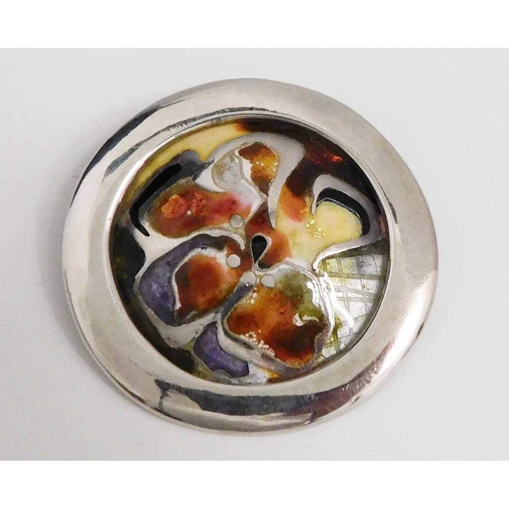 W Lewis .925 Sterling Painted Brroch Signed Pin 22.7g‎